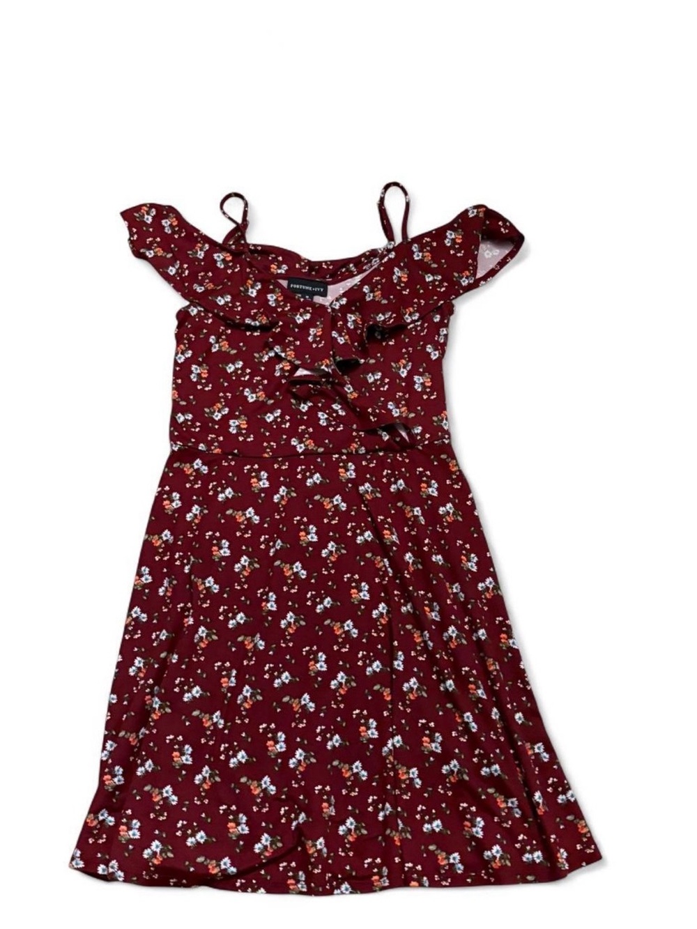 Fortune and Ivy floral offShoulder Burgundy Mini Dress with Spaghetti Straps m